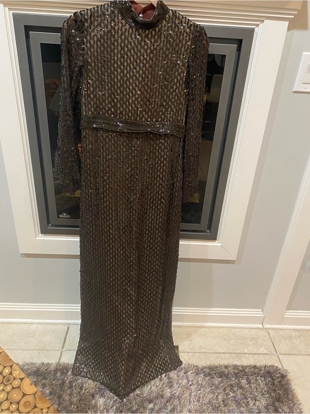Vintage Mardi Gras of NewYork Long Sleeve Hight Neck Sequins Gown - Sz 6